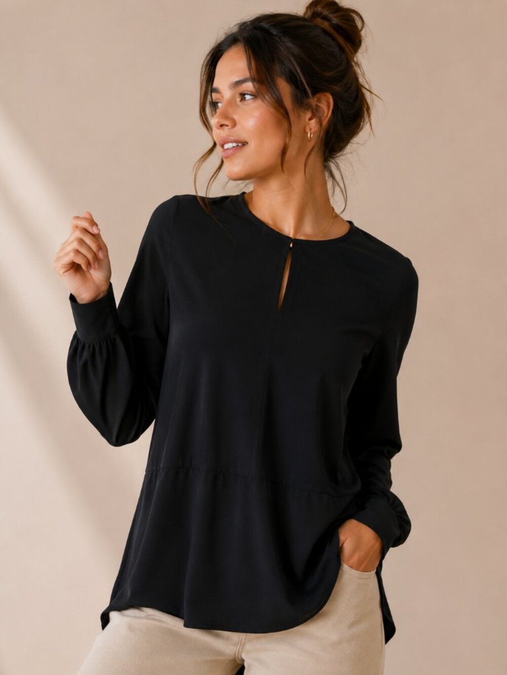 RALPH LAUREN‎ Black Blouse | Office Minimalist Stretch | Small